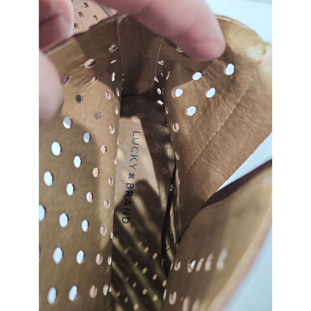 Lucky Brand Painina Tan Leather Perforated Woven Ankle Boots Womens 8.5 M 39 - Picture 5 of 8